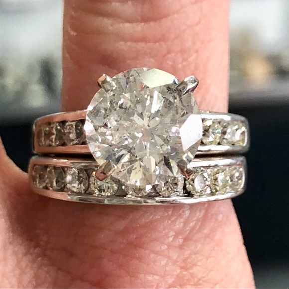 6.5 Carat Bridal Set ~ 5 Carat Diamond Solitaire Ring Wedding Band Set - Picture 3 of 8